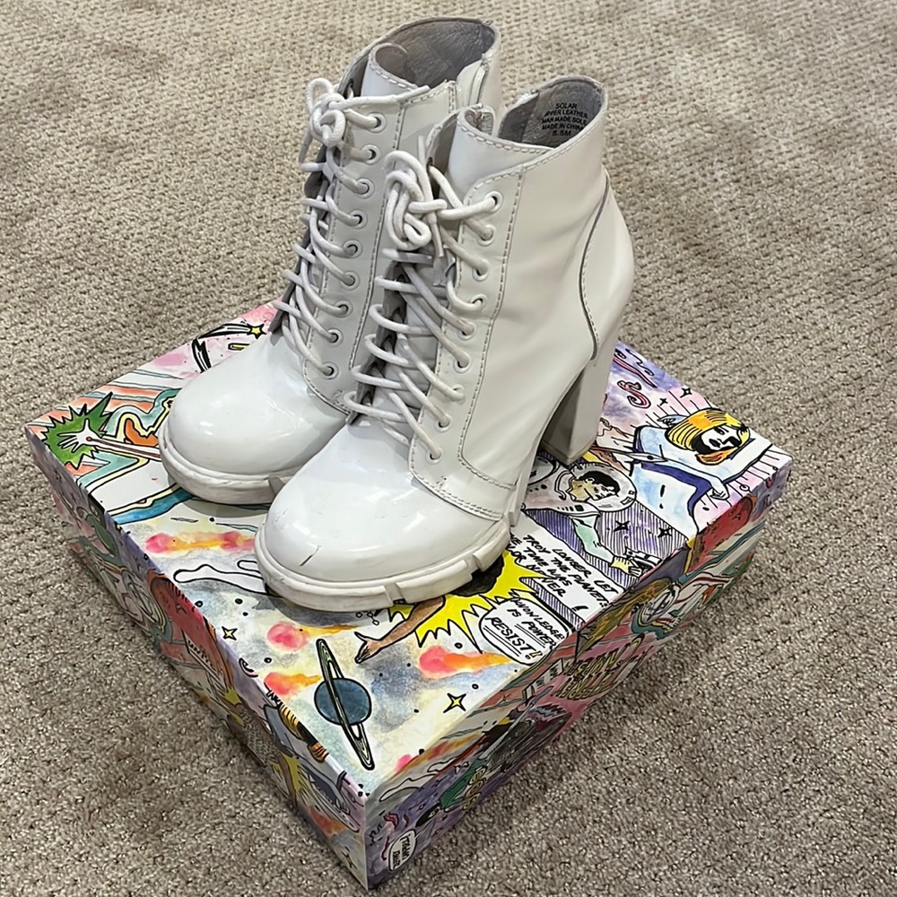 Jeffrey Campbell lightly used white rubber heeled boots